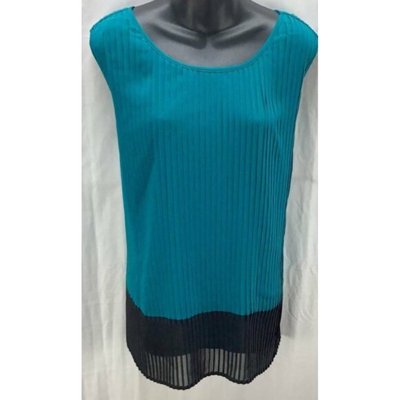 Zac & Rachel Plus Top 3X Pleat Teal Black New - Picture 1 of 6